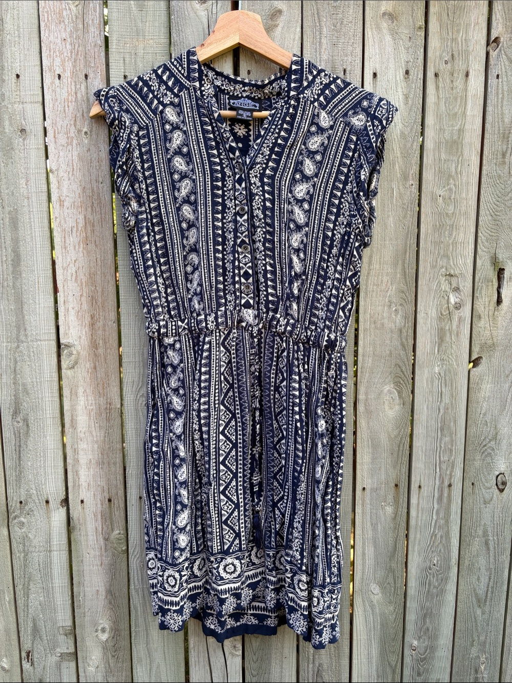 Angie Navy and White Printed Midi Dress